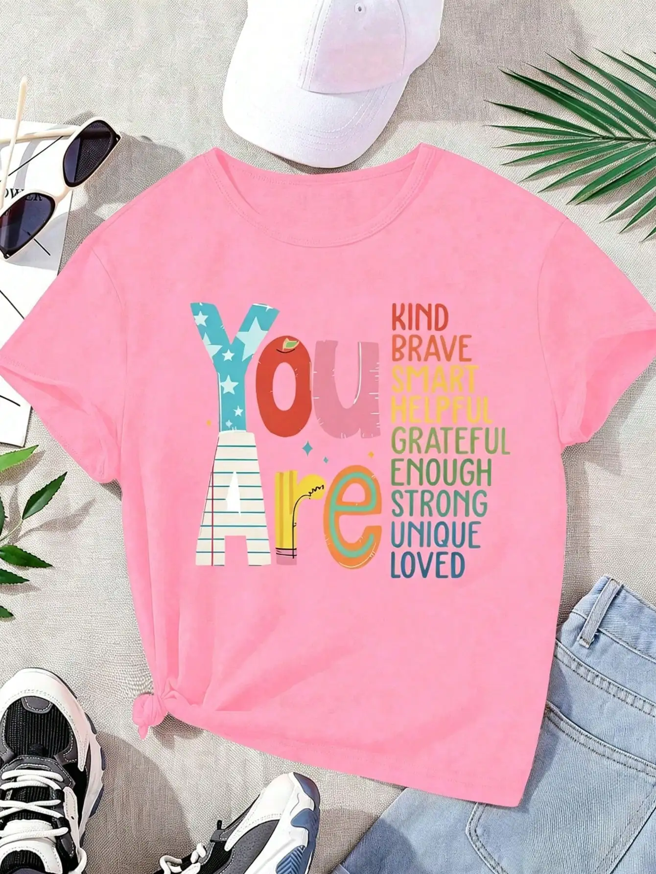 Girls & Teenagers Students Casual Printed Black Crew Neck Short Sleeve T-Shirt Top, Summer - Image 4