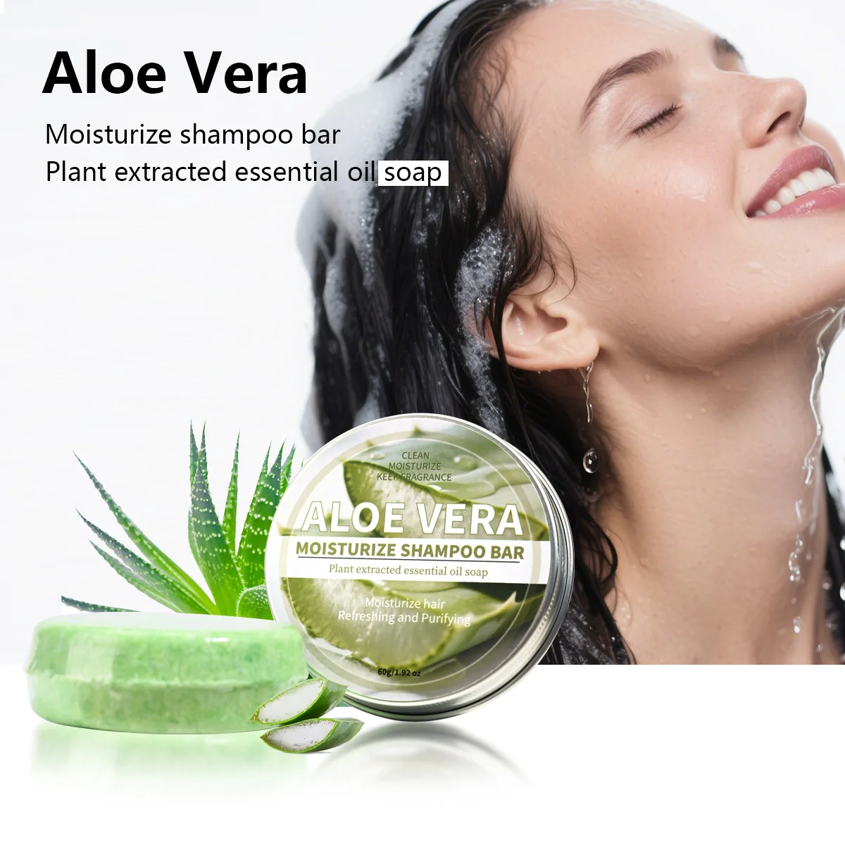 Aloe Vera Moisturizing Shampoo Bar, Plant Extract Essence Deep Cleaning Shampoo and Hair Care Soap