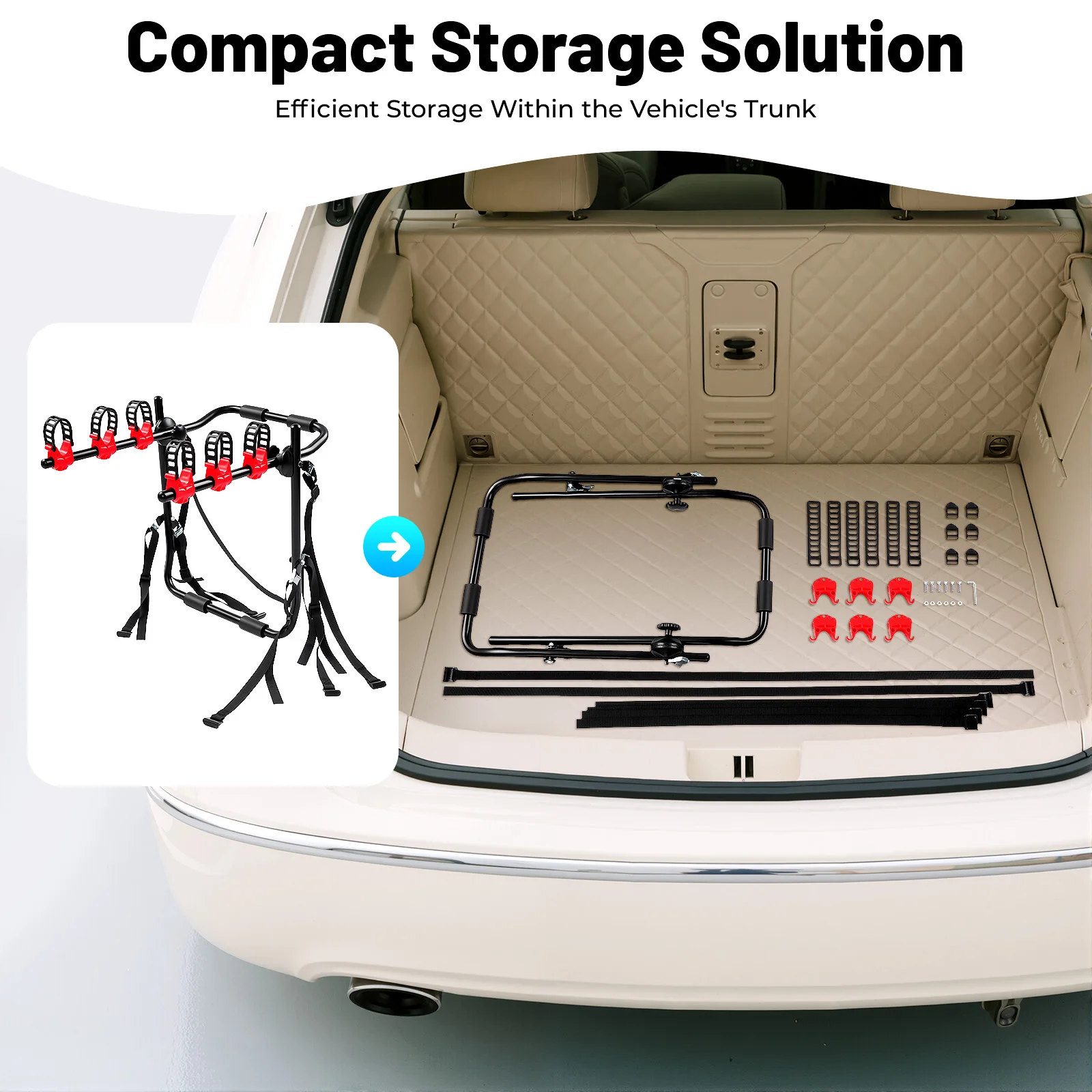 Universal Trunk Bike Rack 3 Bicycles, Carbon Steel Bicycle Carrier for Car Trunk SUV, Foldable Bike Holder with Safety Buckle - Image 5