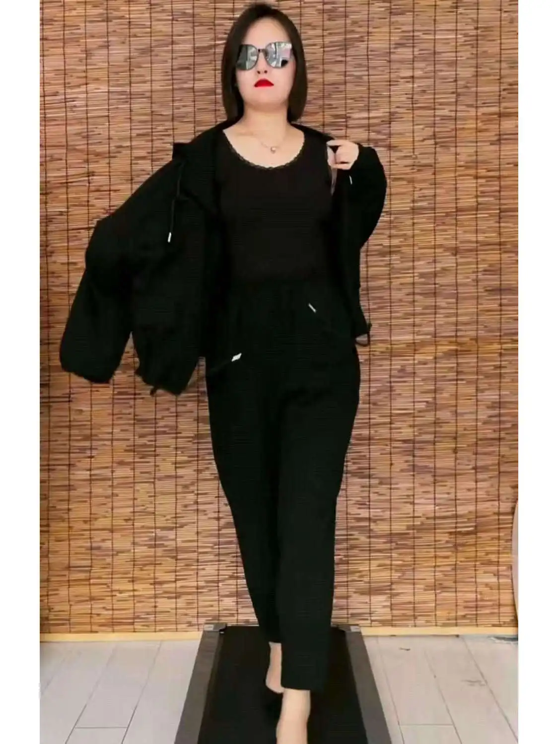 Fashionable Casual Sporty Harlan Pants Set plus Size Two Piece Suit Spring Autumn New Style High Waist Long Sleeve Polyester ... - Image 3