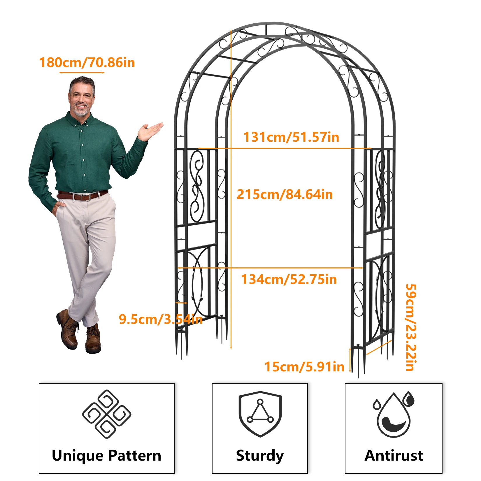 Heavy Duty Metal Garden Arbor Vine Flower Frame Plant Arch Trellis for Clambing Plants - Image 3