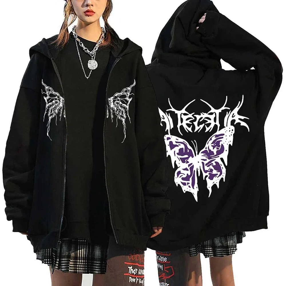 Y2k Clothes Oversized Autumn Winter Fleece Zipper Hoodies Gothic Zip Up Sweatshirt Men Women Loose Jackets Hip Hop Streetwear - Image 2