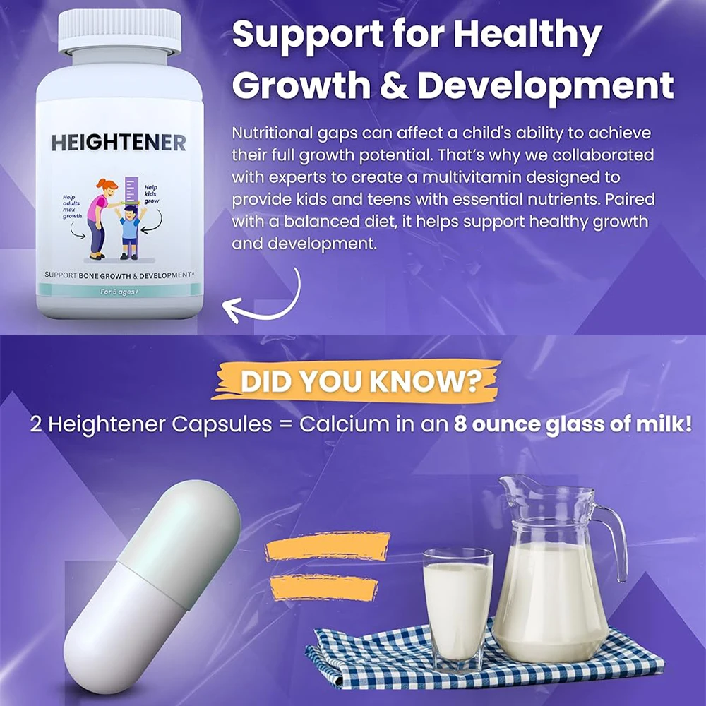 Heightener - Natural Height Growth Supplement for Kids, Teens and Adults to Increase Bone Strength and Grow Taller, Height Pills - Image 5