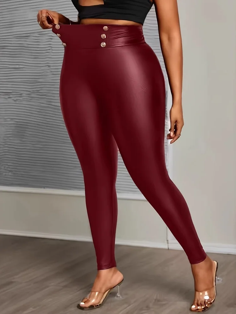 Wmstar Big Size Pants Women Wholesale Button Up Slim Fitting Figure Hugging Solid Color Stretch PU Leather Bottom Plus Size 2026 - Image 6