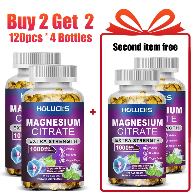 Buy 2 Get 2 Free! High Potency Magnesium Citrate Supplement - for Muscle, Nerve, Bone and Heart Health Support, Gluten-Free