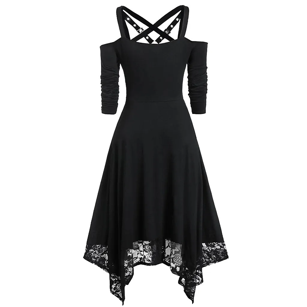 Halloween Plus Size Open Shoulder Elegant Party Dresses For Teens 2024 Lace Half Sleeve Gothic Dress Clothing Female - Image 3