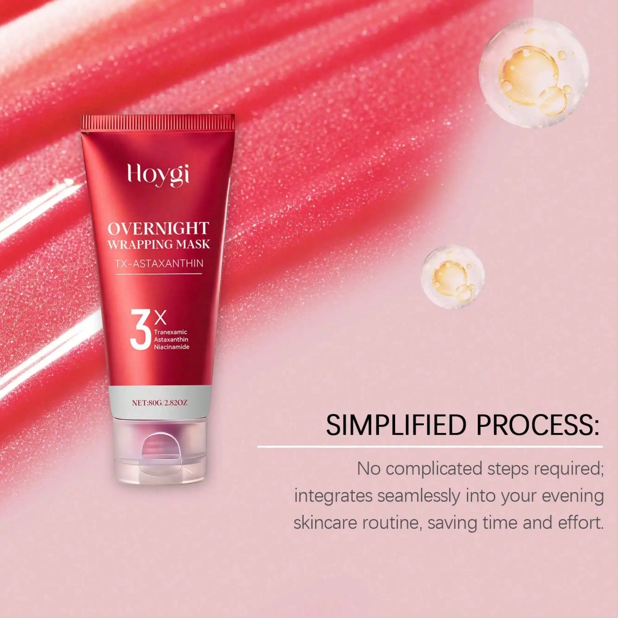 Astaxanthin Peel-Off Overnight Facial Mask, Hydrating Nighttime Skin Conditioning Mask, Gentle Daily Night Care for Refined Skin Texture, Suitable for All Skin Types, 50ml