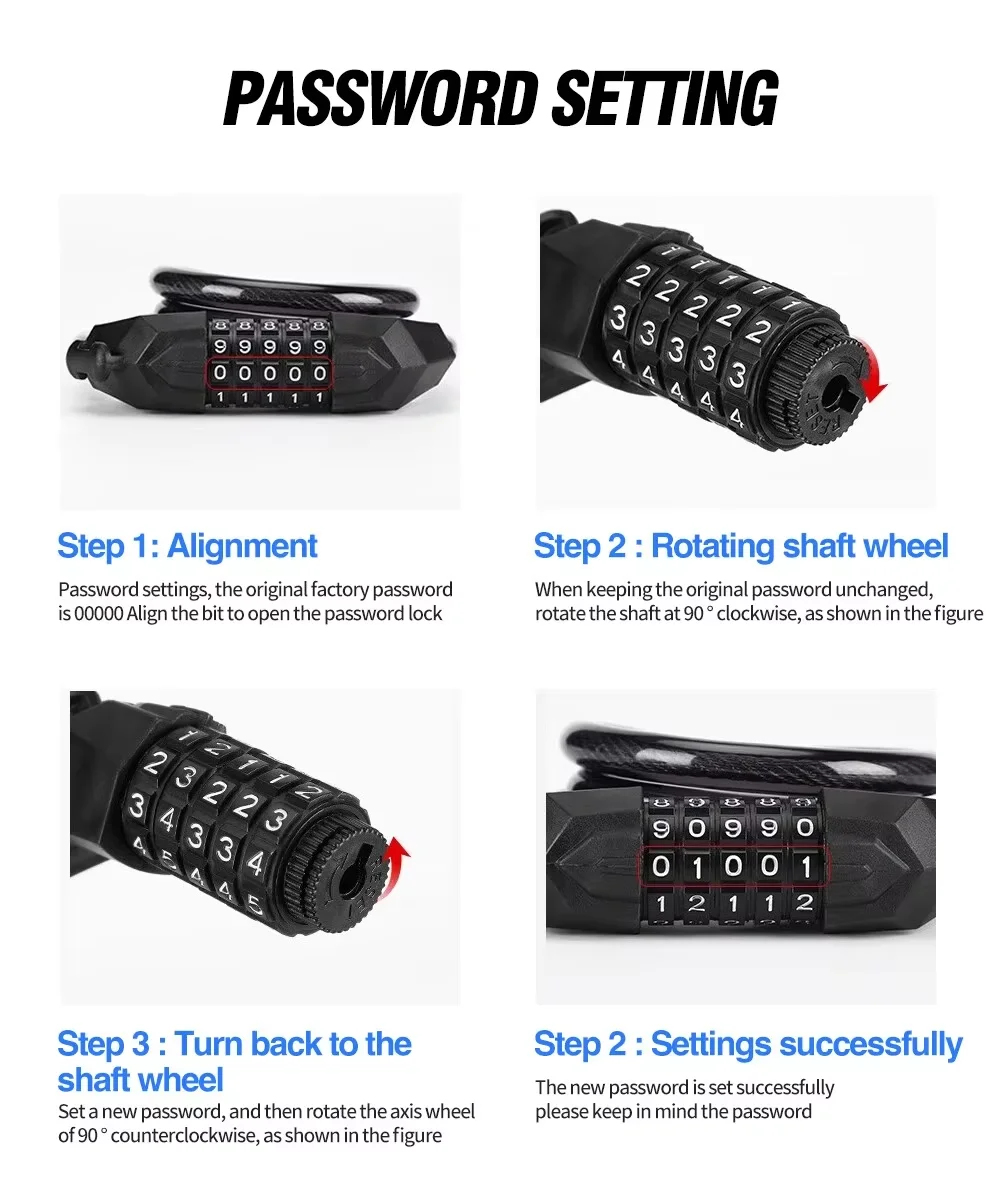 Bicycle Lock 5 Digit Code Combination 110cm Anti-theft Lock Bike Security Steel Cable Cycling Bicycle Lock Bike Accessories - Image 6