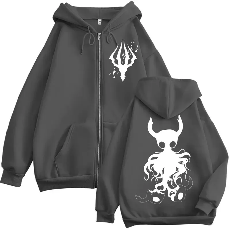 Limited Hollow Knight Game Graphic Zipper Hoodies Gothic Vintage Zip Up Hooded Sweatshirts Men Women Fashion Casual Pullovers - Image 3