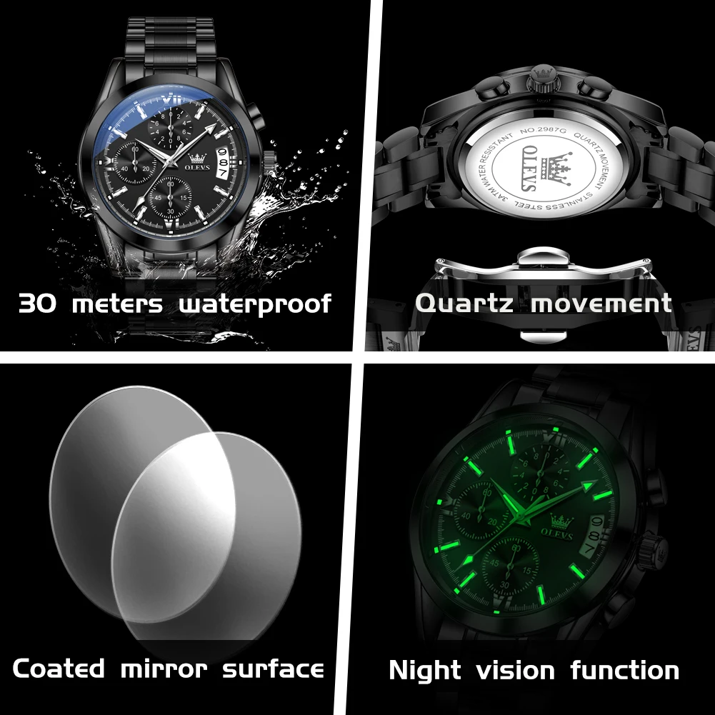 OLEVS 2987 Mens Watch Fashion Original Brand Quartz Watches For Men Waterproof Calendar Male Dress Hand Clock Reloj - Image 6