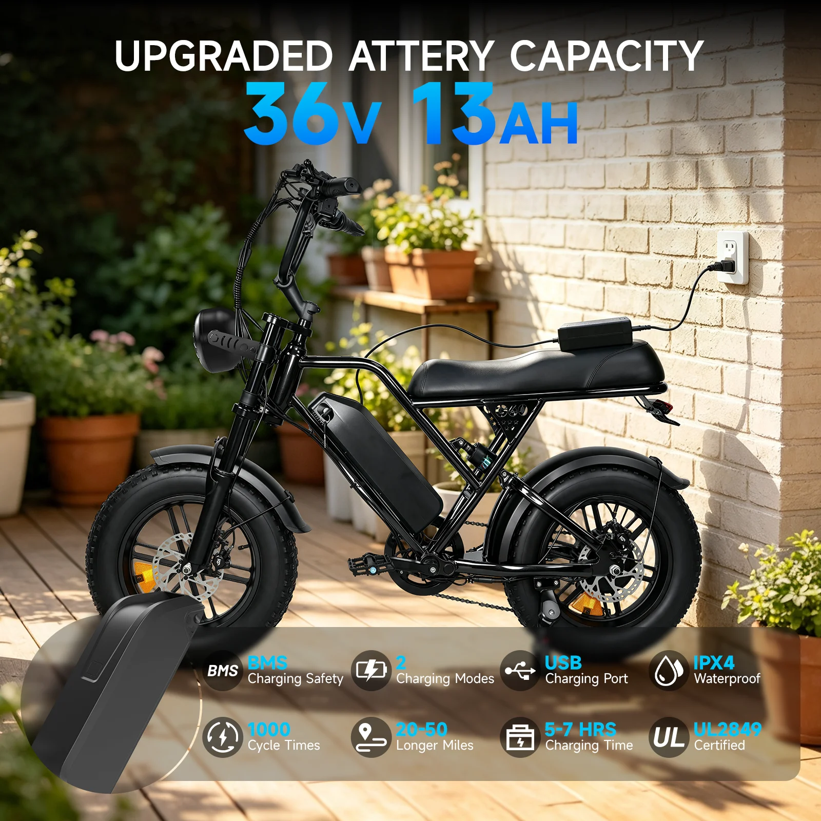 OBX Unisex Mountain Electric Bicycle 500W/1000W Motor 36V 13AH/48V 15AH Battery 16''/20'' Tire All Terrain Off-Road E-Bike - Image 3