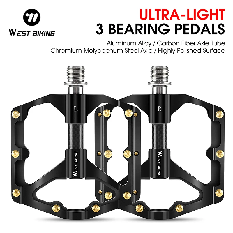 WEST BIKING Bicycle Pedal Three Bearing MTB Road Bicycle Pedal Aluminum Alloy Anti Slip Universal Bicycle Accessories