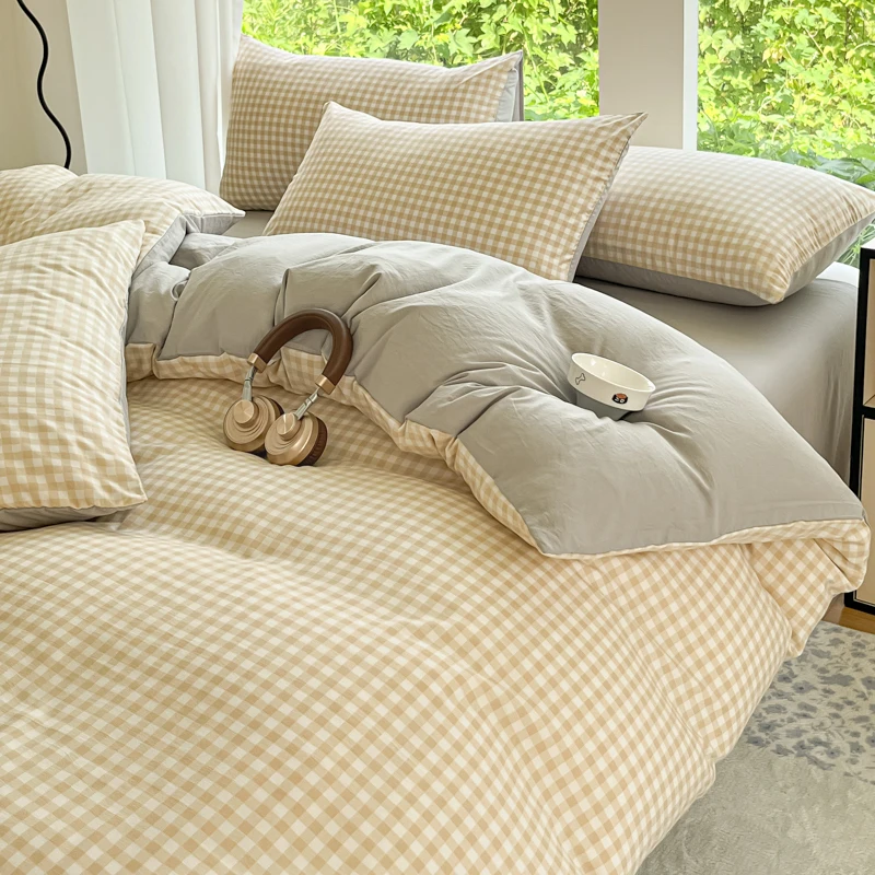 3pcs Simple, soft and skin-friendly duvet cover 3-piece set (1 duvet cover +2 pillowcases) (without core)Striped checkered - Image 5