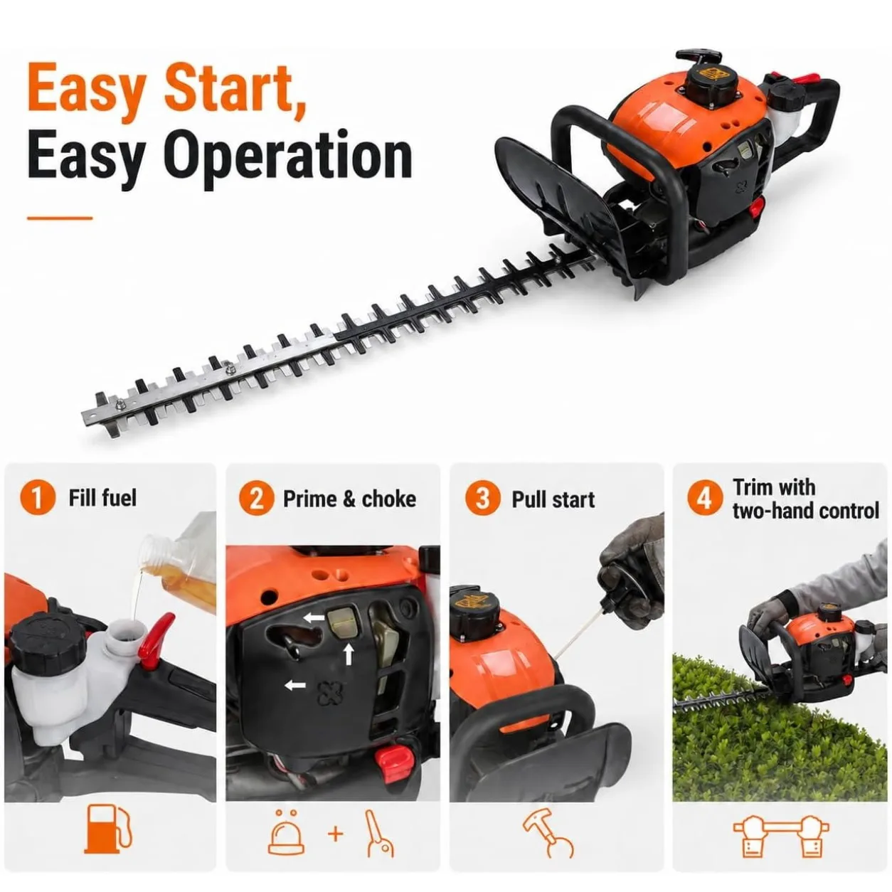 26cc Gas Hedge Trimmer 24 Inch Dual Sided Blade 2 Cycle Engine Garden Trimming Tool for Shrubs Hedges Bushes Yard Maintenance Outdoor Landscaping - Image 5