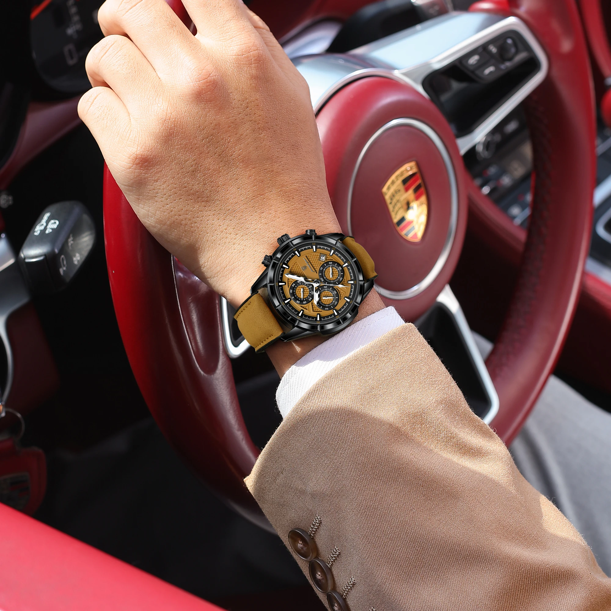 POEDAGAR Fashion Men Wristwatch Luminous Waterproof Leather Quartz Sports Men's Watches Date Chronograph Military Man Clock Gift - Image 8