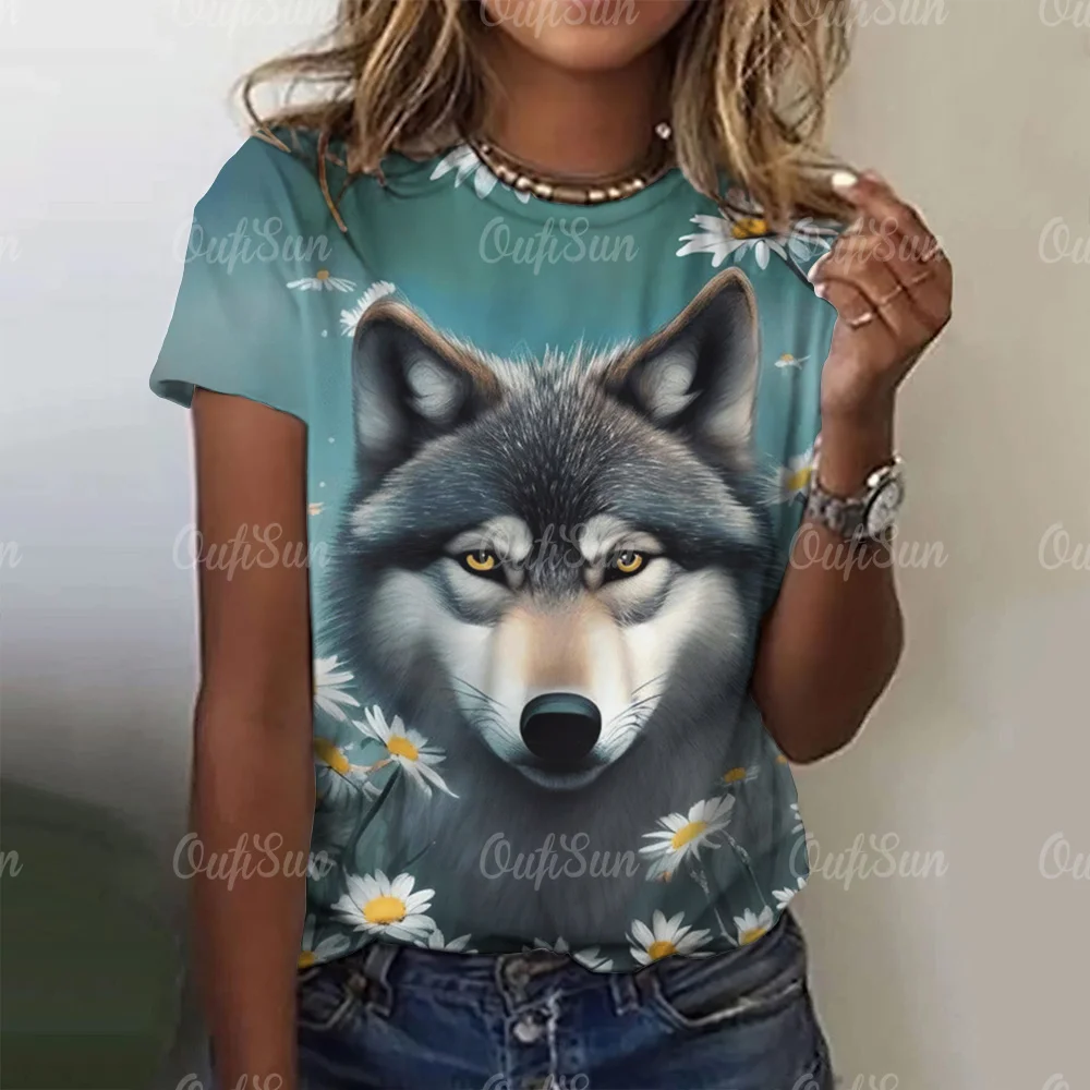 3d Wolf Print Women T-Shirts Summer Fashion Animal Gothic T-Shirt Short Sleeve O-Neck Hip Hop Tee Oversized Woman Clothing - Image 3