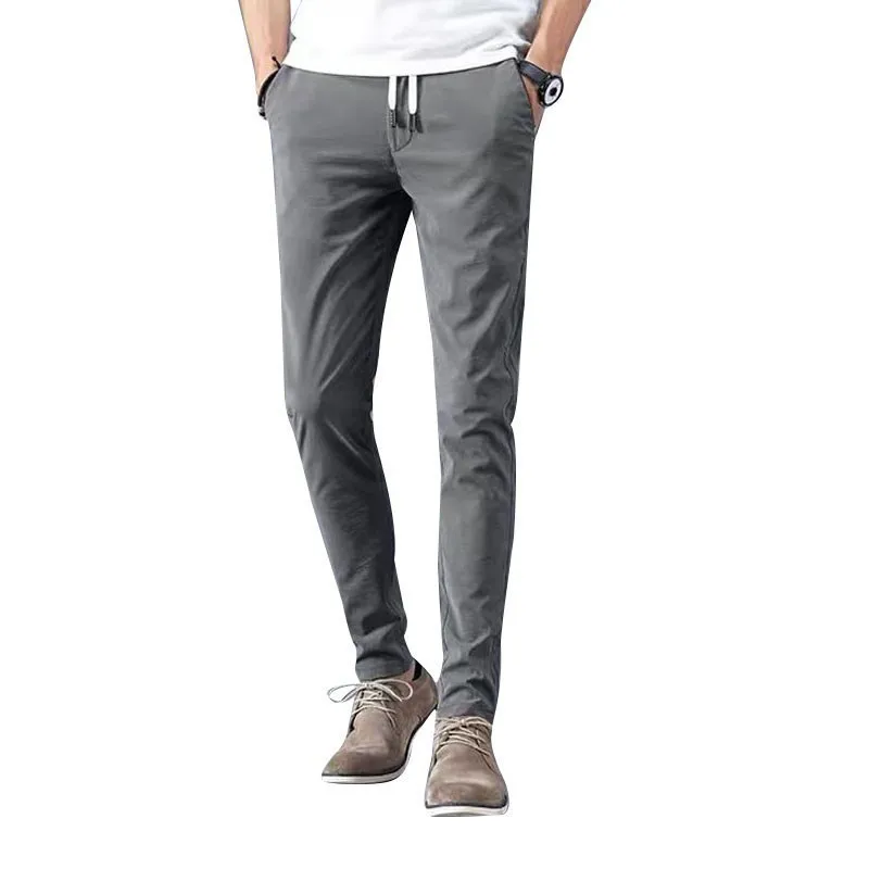 Hot Men's Casual Pants Chinos Elastic Cotton Seluar Long Trousers Khaki Black Pants for Men - Image 4