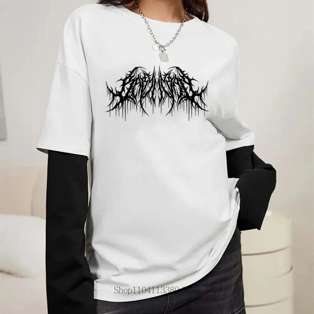 Women Line Print Graphic Fake Two Long Sleeved T-shirts Fashion Gothic Retro Casual Loose Fake Two Long Sleeved T-shirt - Image 2