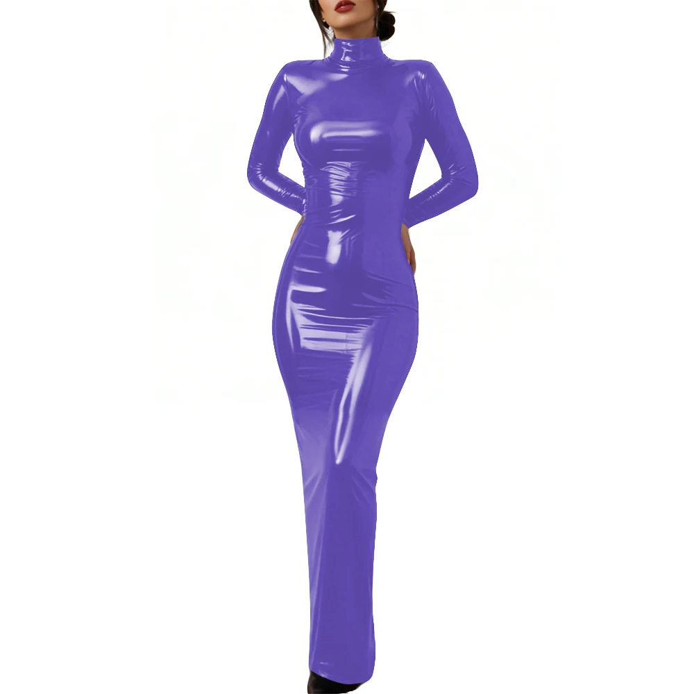 Plus Size Vintage Movie Glossy PVC Dress Gothic Lock Back Cosplay Old Hollywood Bodycon High Neck Costume Gown Sexy Party Dress - Image 6