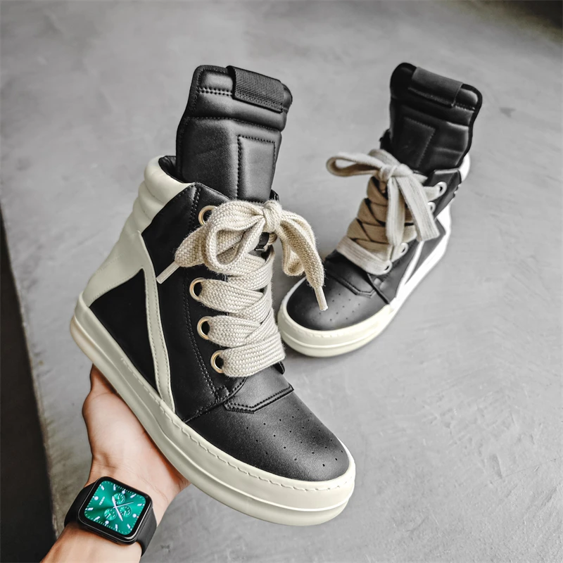 Casual High-top Boots Sports Shoes Lace-up Leather Ankle Boots Male Skateboard Shoes Men Sneakers 39-44 Men Luxury Sneakers - Image 3