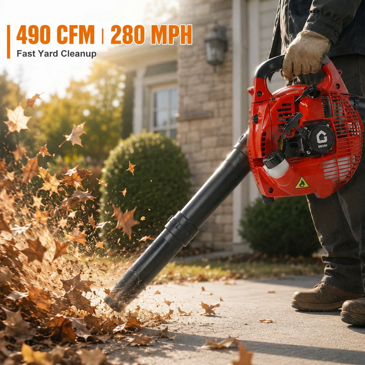 28CC Gas Leaf Blower Handheld 2 Stroke Engine 490CFM 280MPH High Airflow Lightweight Lawn Blower for Yard Garden Driveway Patio Debris Cleaning - Image 3