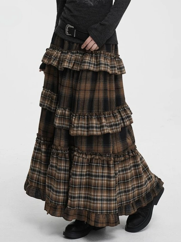 Y2k Harajuku Vintage Long Skirts Plaid Ruffles Patchwork Casual Loose Cake Skite Punk Gothic Streetwear All Match Women Clothing - Image 4