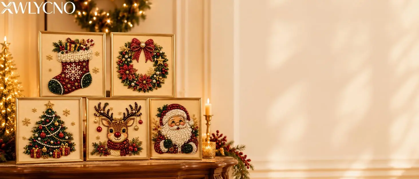 DIY Christmas Pearl Diamond Painting Art Kit with Frame