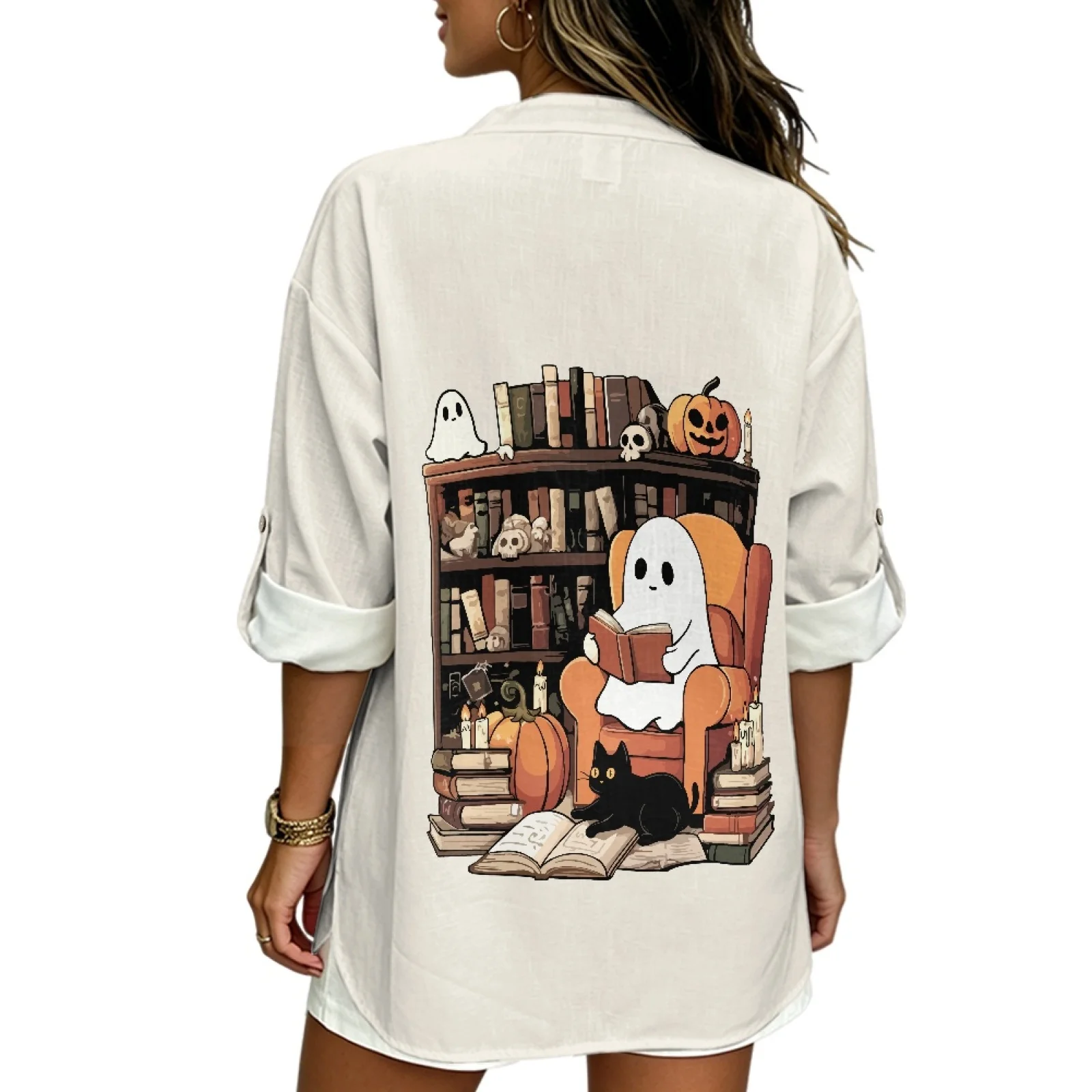 INSTANTARTS Women's Linen V-Neck Shirt Short Woman plus size clothing Sleeve T-shirts Women Poleras Blusas Autumn Solid Color - Image 3