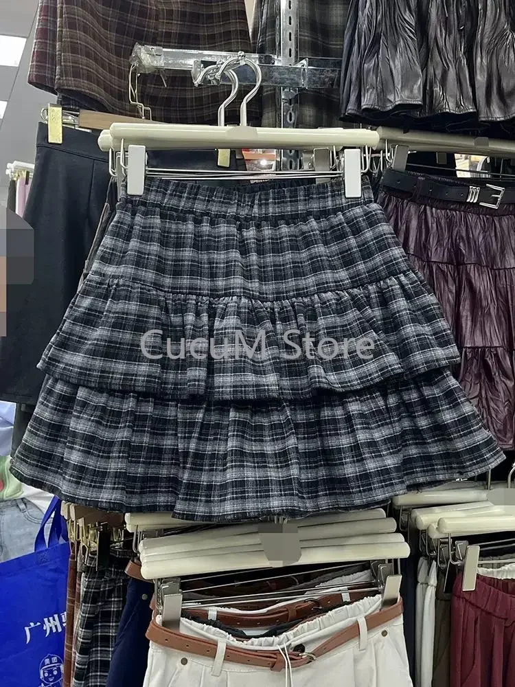 Japanese Y2k Cute Ruffled Plaid Skirt Punk Rock Subculture Cake Skirts Japanese Preppy Style Casual New 2025 Women Skirts - Image 3