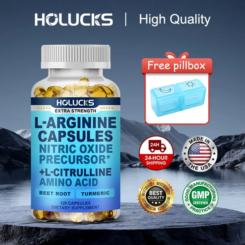 HOLUCKS Premium L-Arginine Capsules, with L-Citrulline & Turmeric, Supports Muscle Pump, Recovery & Overall Physical Performance