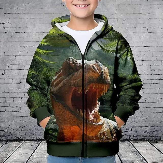 Hoodies Animal Dinosaurs 3D Printed Zipper Sweatshirts Boys Girls Sweatshirts Children Fashion Long Sleeve Oversized Hoodie Coat - Image 2
