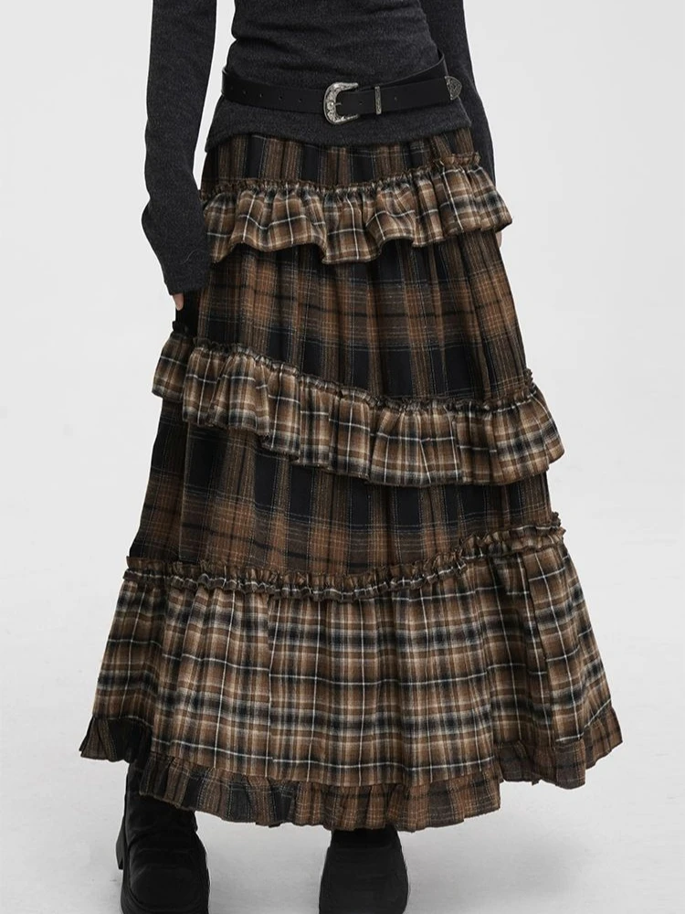 Y2k Harajuku Vintage Long Skirts Plaid Ruffles Patchwork Casual Loose Cake Skite Punk Gothic Streetwear All Match Women Clothing - Image 5