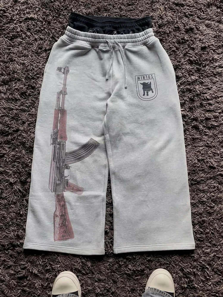 European and American Embroidered Street Couple Double Head Double Waist Pants Personalized Printed Pattern Pants