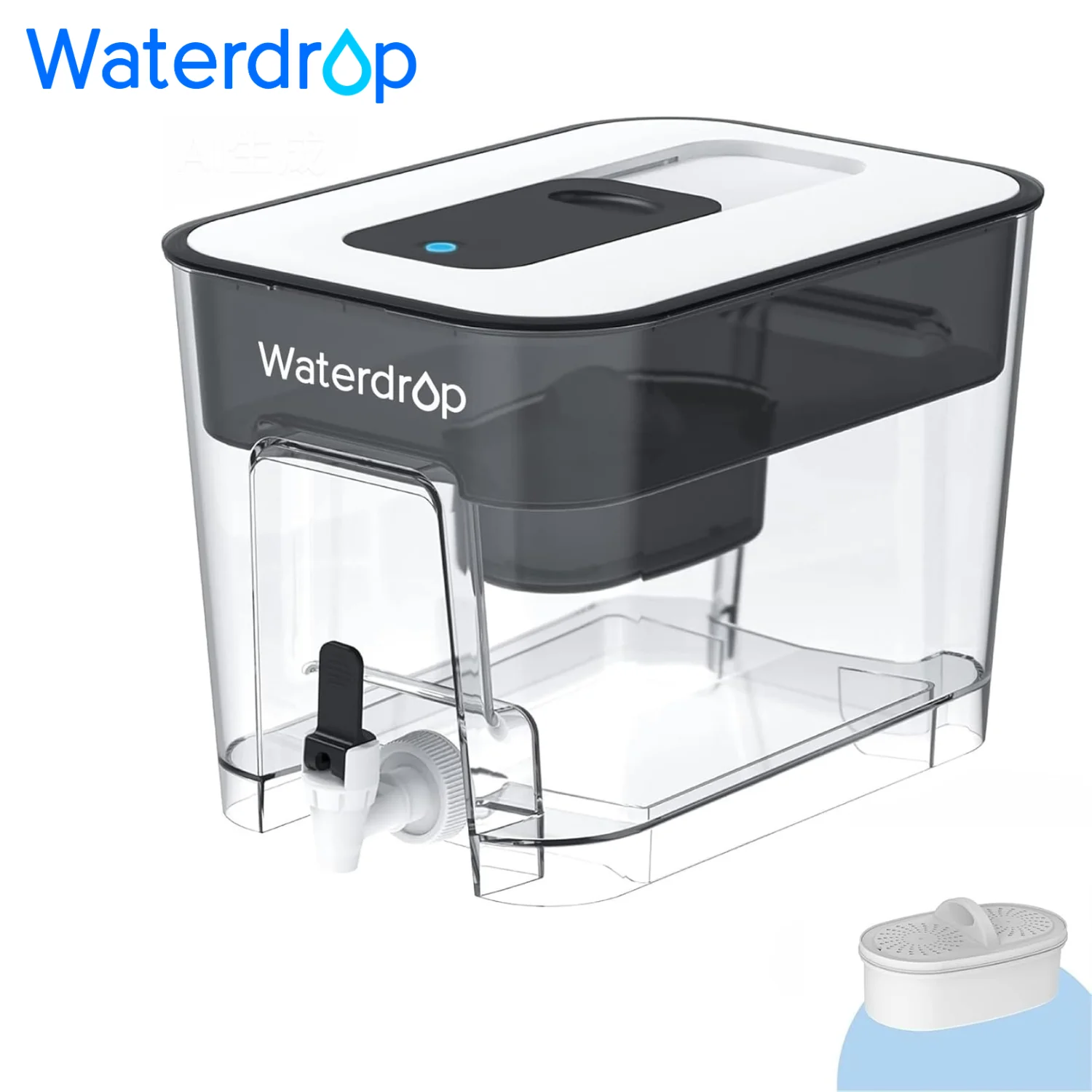 Waterdrop WFD-22L Large Water Filter Dispenser, 40-Cup Water Filter Pitcher, 200-Gallon Long-Life, Reduces Chlorine, PFOA/PFOS and More, BPA Free, Black