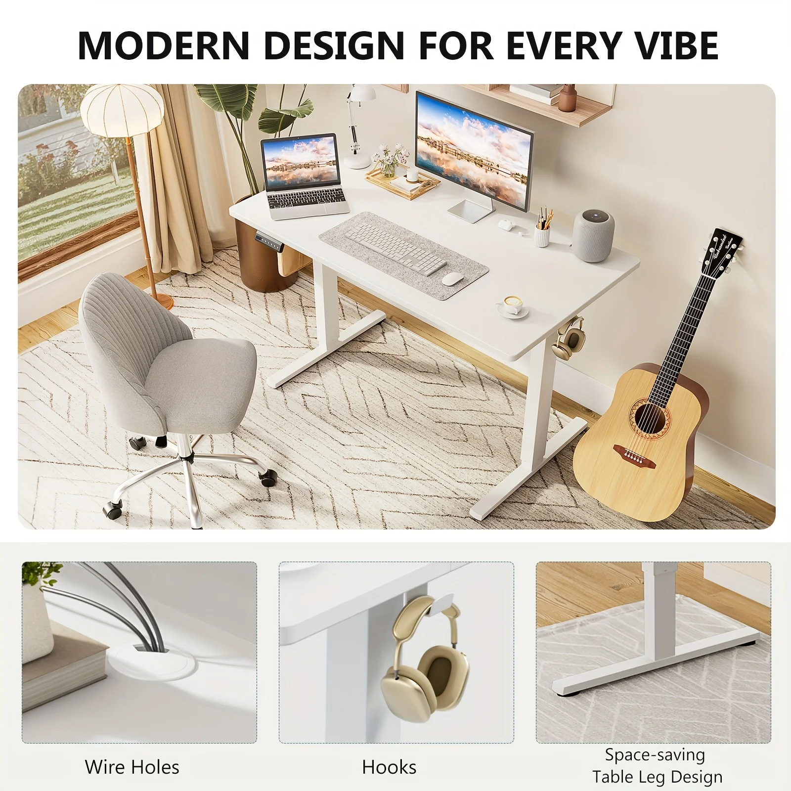Standing Desk, Adjustable Height Electric Sit-Stand Computer Table, 40×24, 48×24, 55×24, 63×24 Inch Ergonomic Rising Desk - Image 3