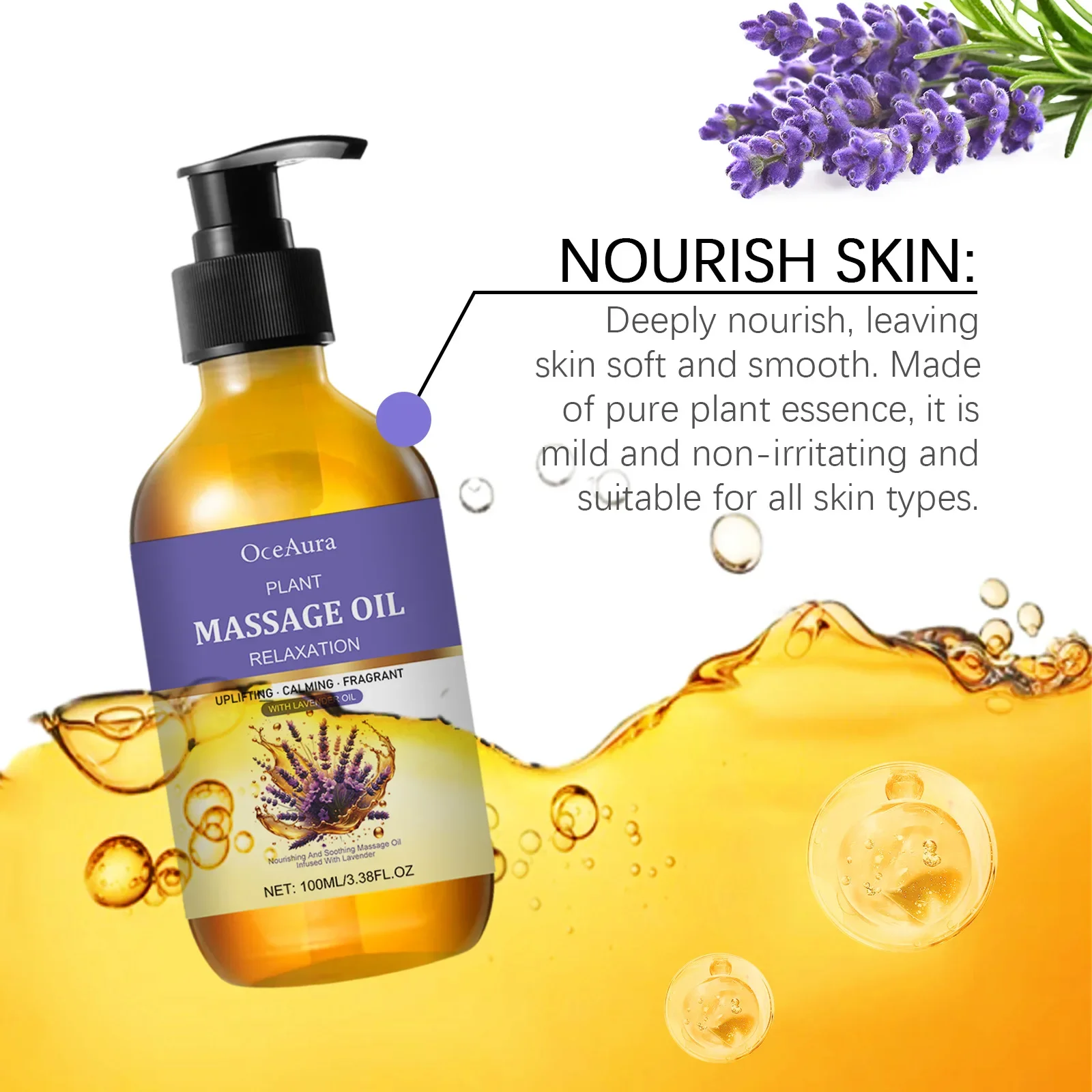 Lavender Essential Oil Relief Stress Improve Sleep Spa Moisturizing Comfortable Calming Nourishing Body Relaxing Massage Essence - Image 4