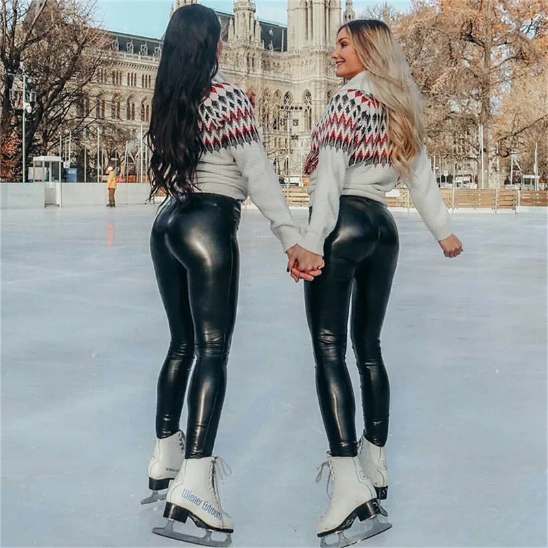 Plus Size Leather Pants High Waist Solid Black Pants Skinny Legging Tights For Women Comfortable Stretchy Leggings All-match - Image 3