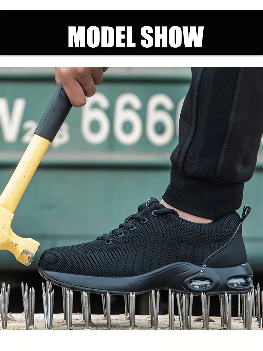 Unisex Safety Shoes Work Boots Summer Solid Color Lightweight Breathable Steel Toe Anti-Smash Indestructible Work Sneakers Puncture Proof Industrial Protective Labor Footwear For Construction Warehouse Logistics Workshop - Image 8