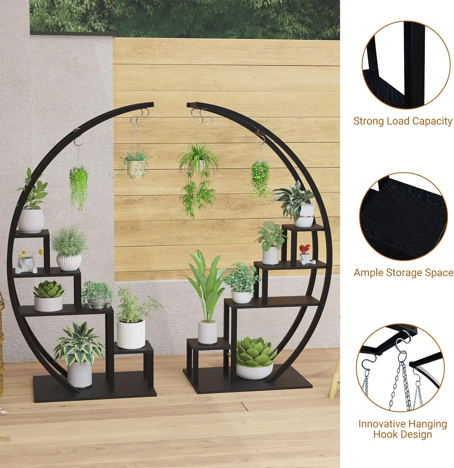 2pcs 5-Tier Metal Plant Stand Indoor Half Moon Shape Tall Garden Plant Holder Round Flower Shelf Rack for Home Patio Lawn Living - Image 5