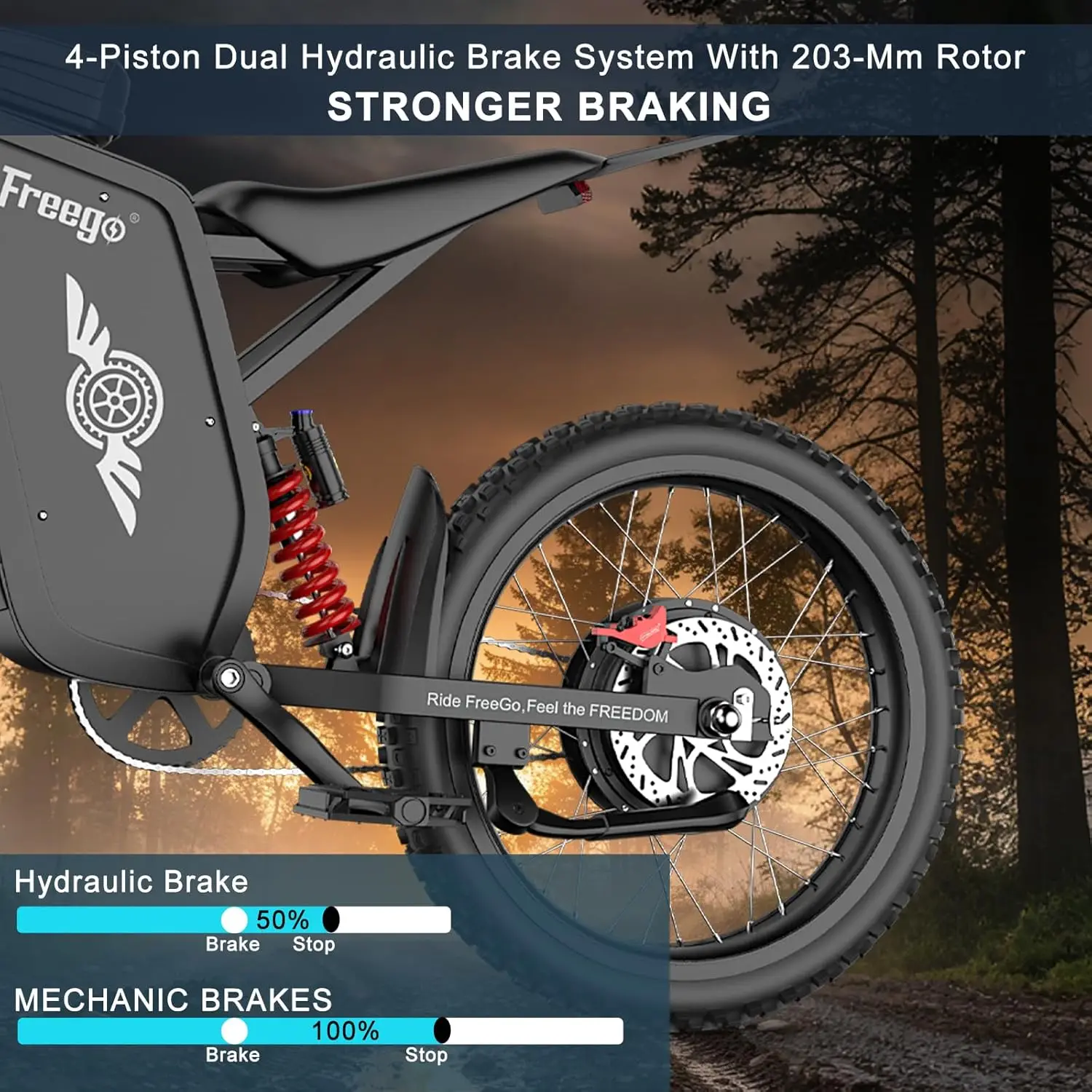 Freego Electric Dirt Bike for Adults X3 Electric Mountain Bike 8000W Motor 72V,50AH Battery Ebike Speed 56 MPH Electric Bicycle - Image 4