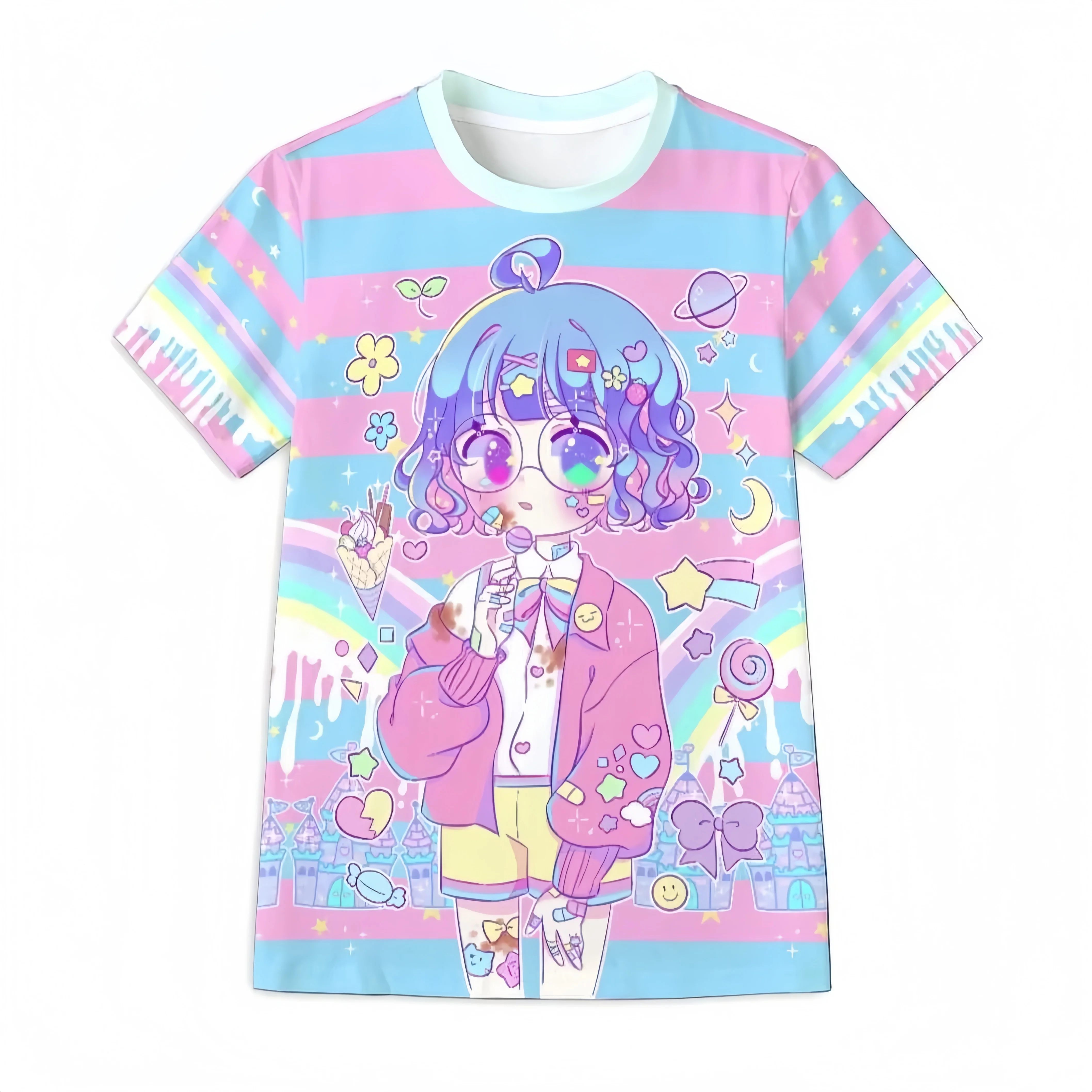 Summer New Sweet and Cute Girl Street Style T-shirt Y2K Harajuku Lively Adult/children Casual Sports Plus Loose Top - Image 4