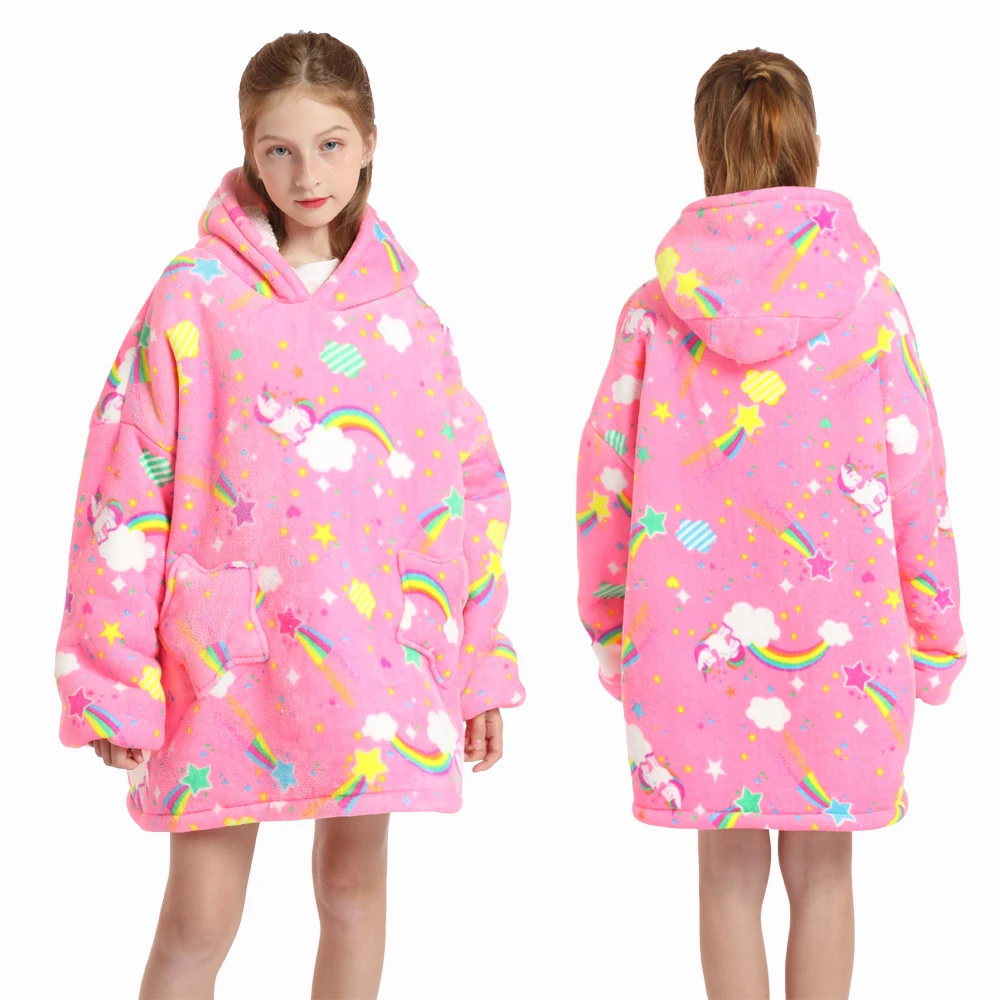 New Winter Oversized Hoodies for Girls Children Warm Soft Animal Cartoon Sweatshirts Girls Outwear Penguin Avocado Panda Hoodie - Image 6