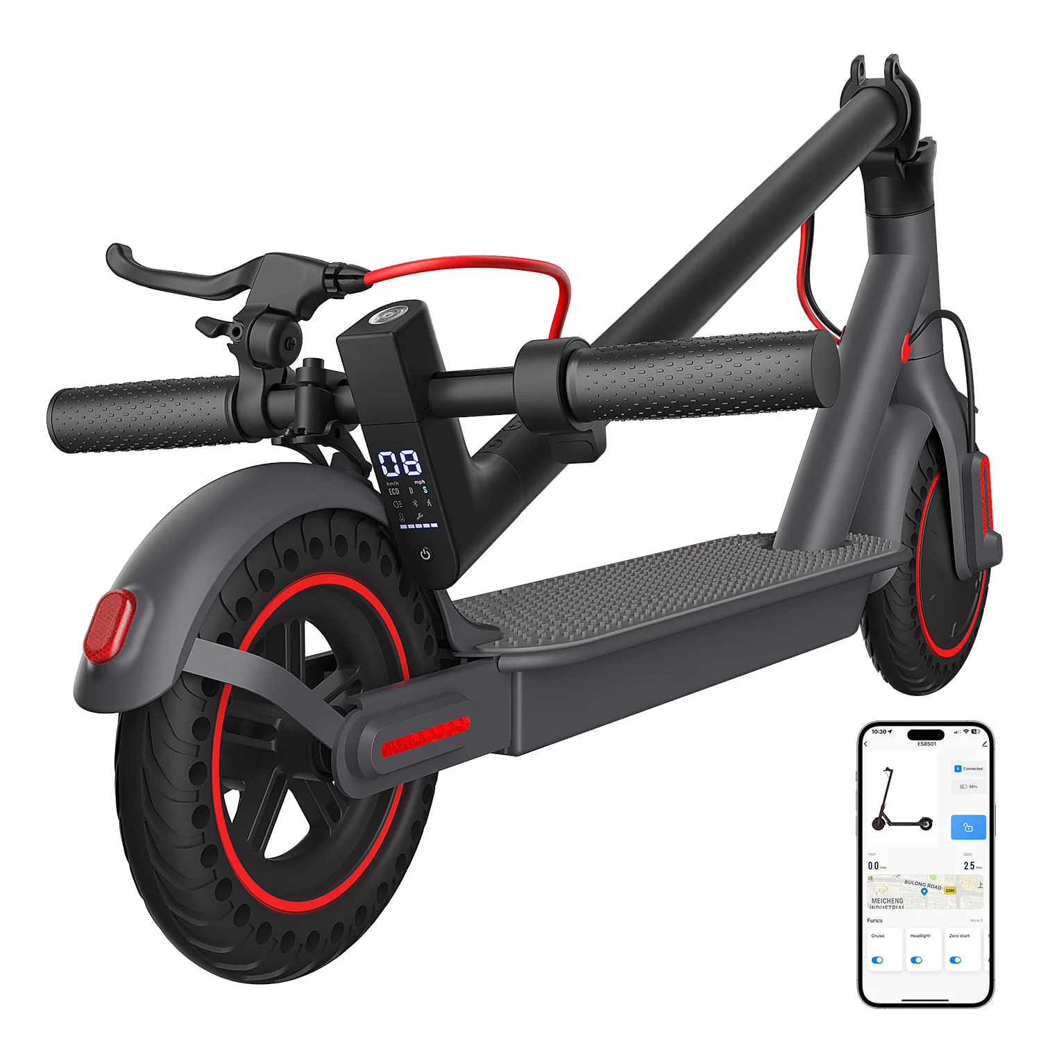 Electric Scooter with App for Adults 350W Motor 36V 7.8Ah Battery Up to 19 Miles Range Foldable E Scooter Solid Tire 8.5''