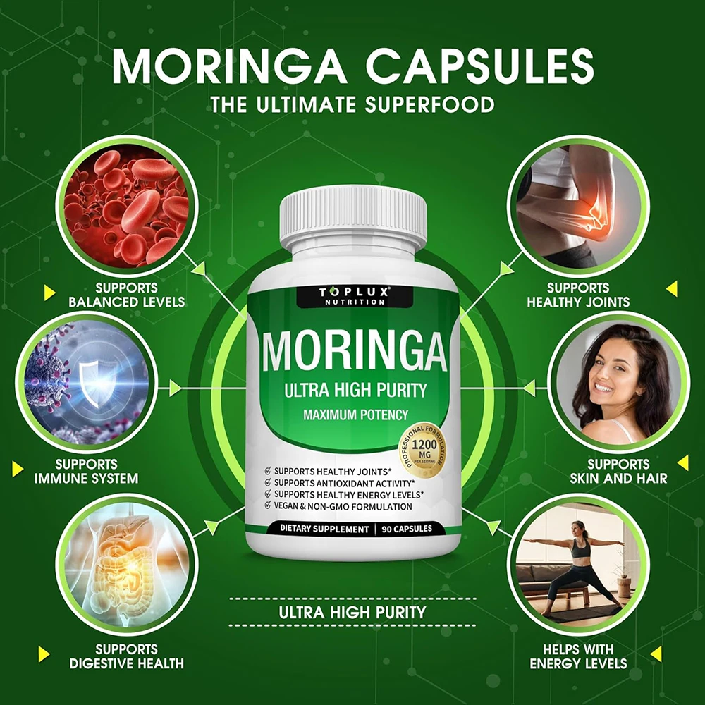 Premium Magnesium Complex Supplement 1000mg Magnesium Glysinate 525mg Blood Sugar Complex 940mg Moringa Capsules 1200mg Non-GMO - Image 5