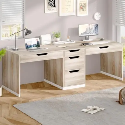 Two Person Desk with 5 Drawers, Double Desk with Storage for 2 People, 78 Inch Extra Long Computer Desk Workstation