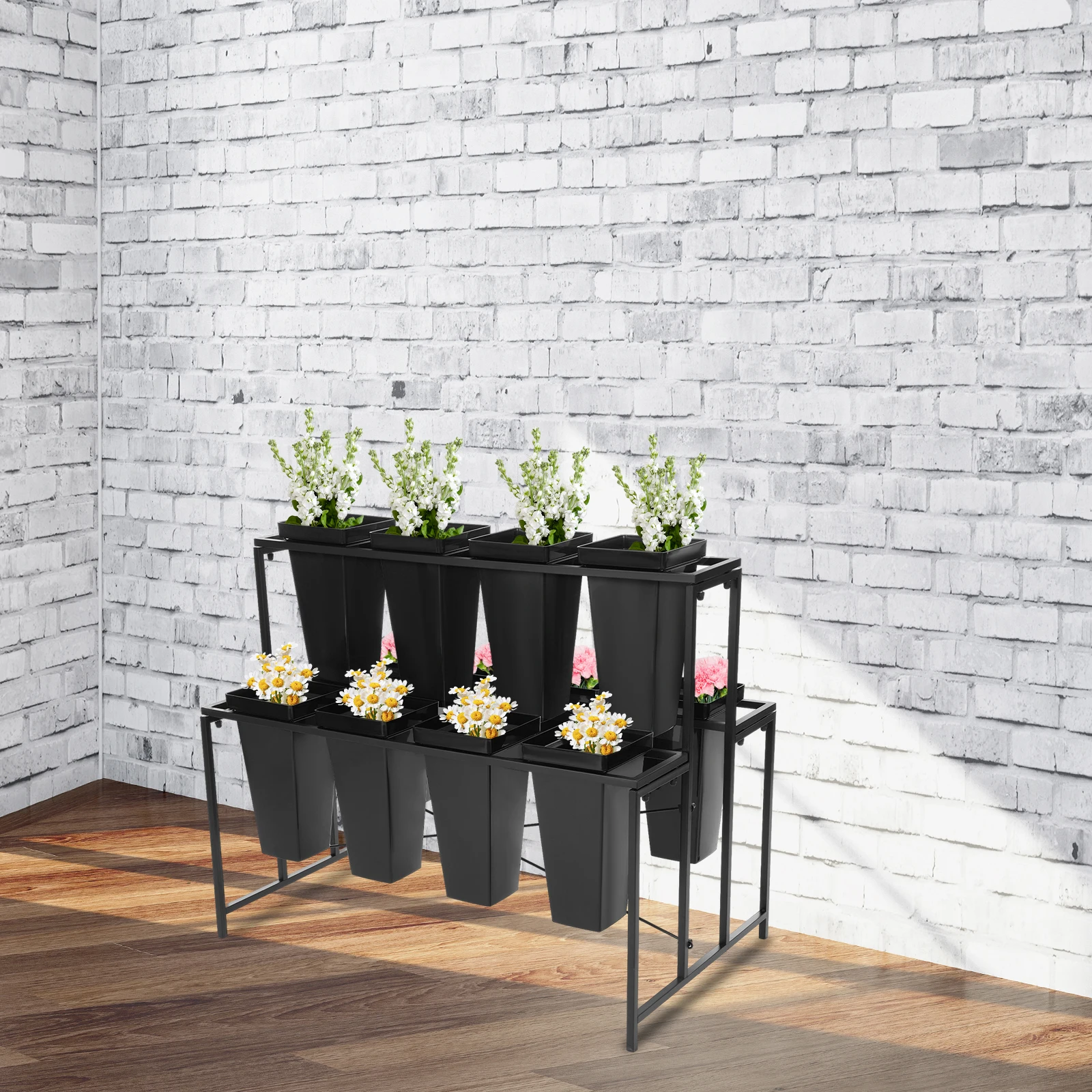 3 Tiers Metal Flower Display Stand with 12 Buckets Plant Stand Elegantly Display Your Greenery Or Blooming Plants - Image 6