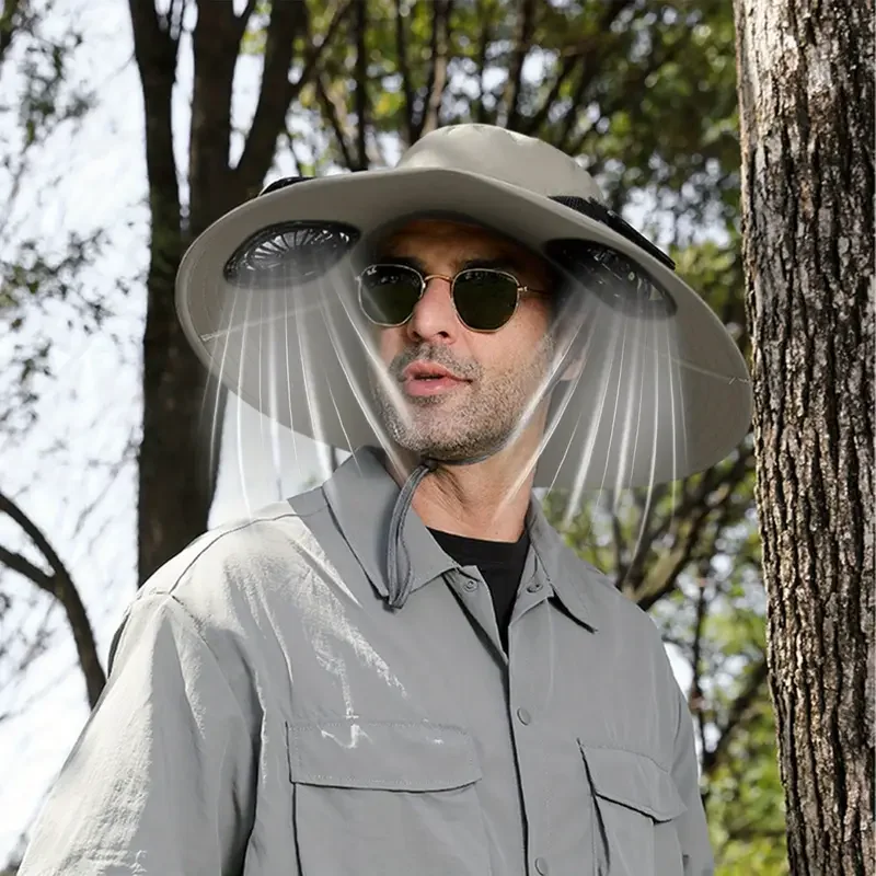 Mens Quick Dry Bucket Hat Large Size Sun Hat with Solar Powered Fan USB Rechargeable for Outdoor Hiking Camping Fishing Activity - Image 2