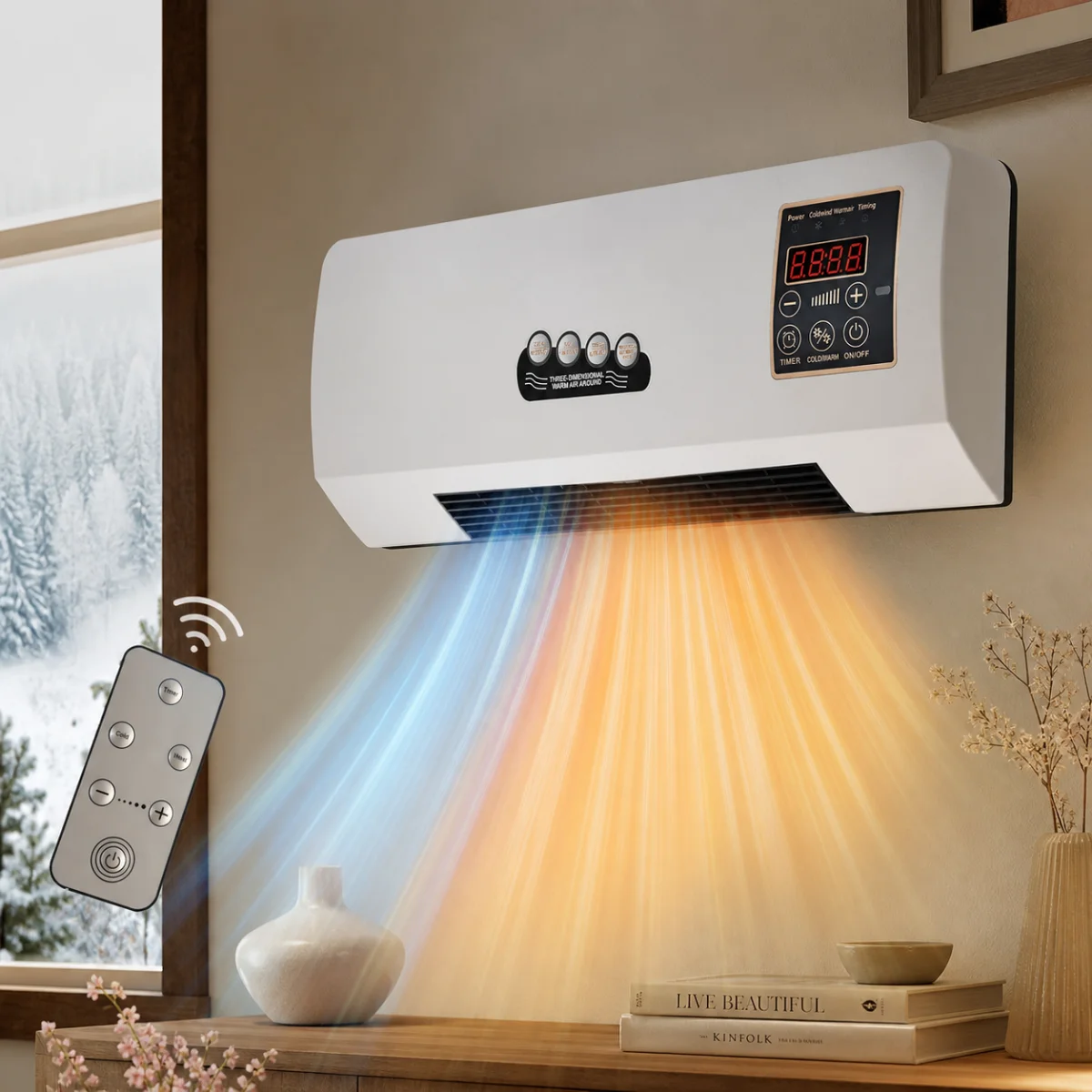 Wall Mounted Air Conditioner/Thermo Fan Heater - Portable 2000W Cooling and Heating Unit with Remote Control for Home Office and Bedroom, Smart Timing Feature - Image 8