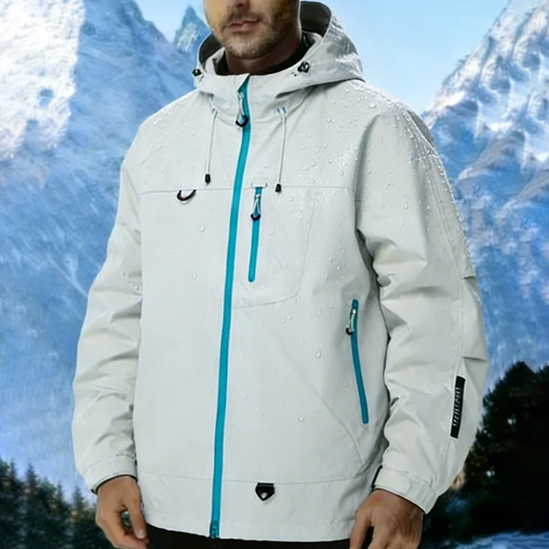New Men's Outdoor Jacket Waterproof Windbreaker Sports Climbing Trekking Multiple Pockets Skiing Softshell Zipper Hooded Jackets - Image 3
