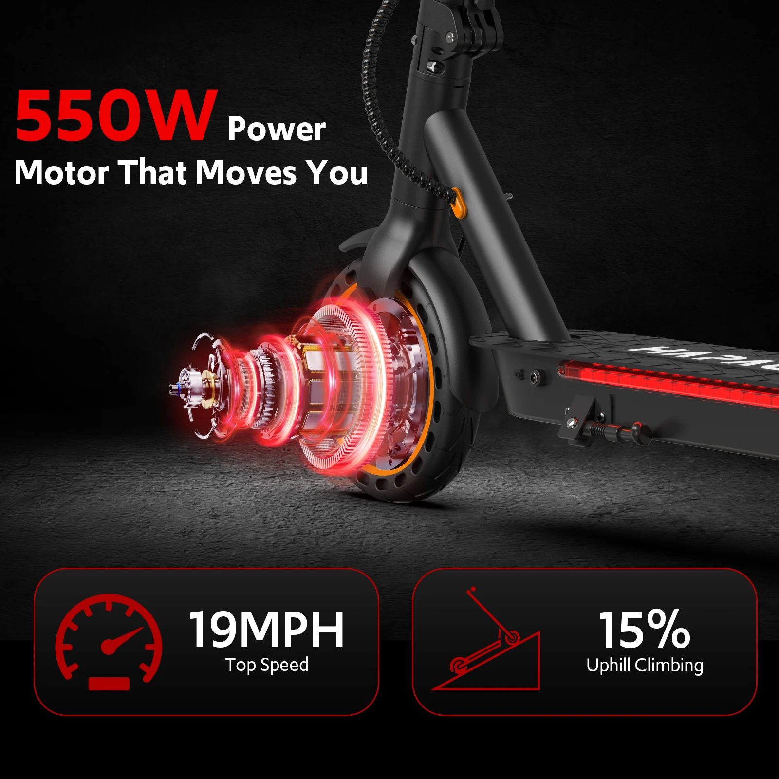 Electric Scooters for Adults,19 MPH 19 Miles Folding E-Scooter Built-in Side Lights, 550W Motor - Image 3